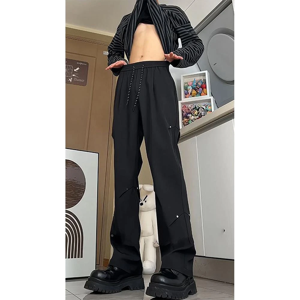 美式垂坠感显瘦铆钉西裤男夏季冰丝速干裤高街痞帅薄款直筒休闲裤