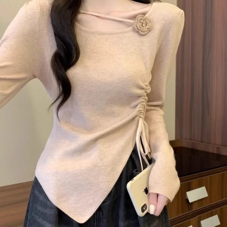 设计感小众不规则修身短款上衣女秋冬2025新款内搭打底针织衫毛衣