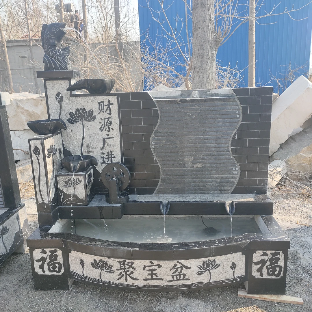 石雕流水摆件室内青石流水石槽石盆户外庭院园林流水景观工程中式