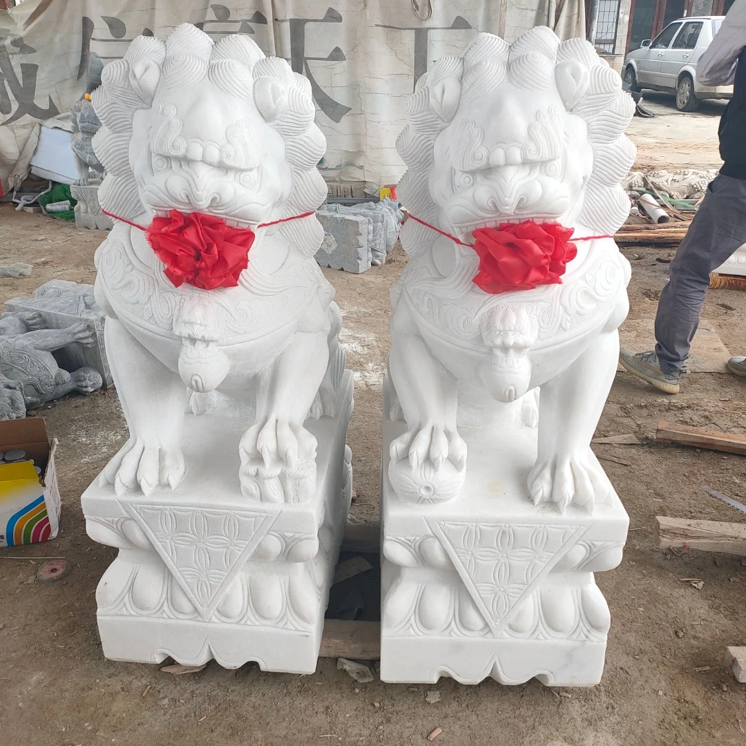 石雕汉白石中式石狮子一对门口家用看门摆件家居大门户外园林摆放