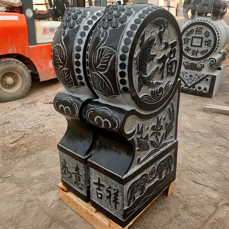 天然青石门墩石鼓吉祥抱鼓石庭院门口摆放门枕石墩福字鱼门鼓雕刻