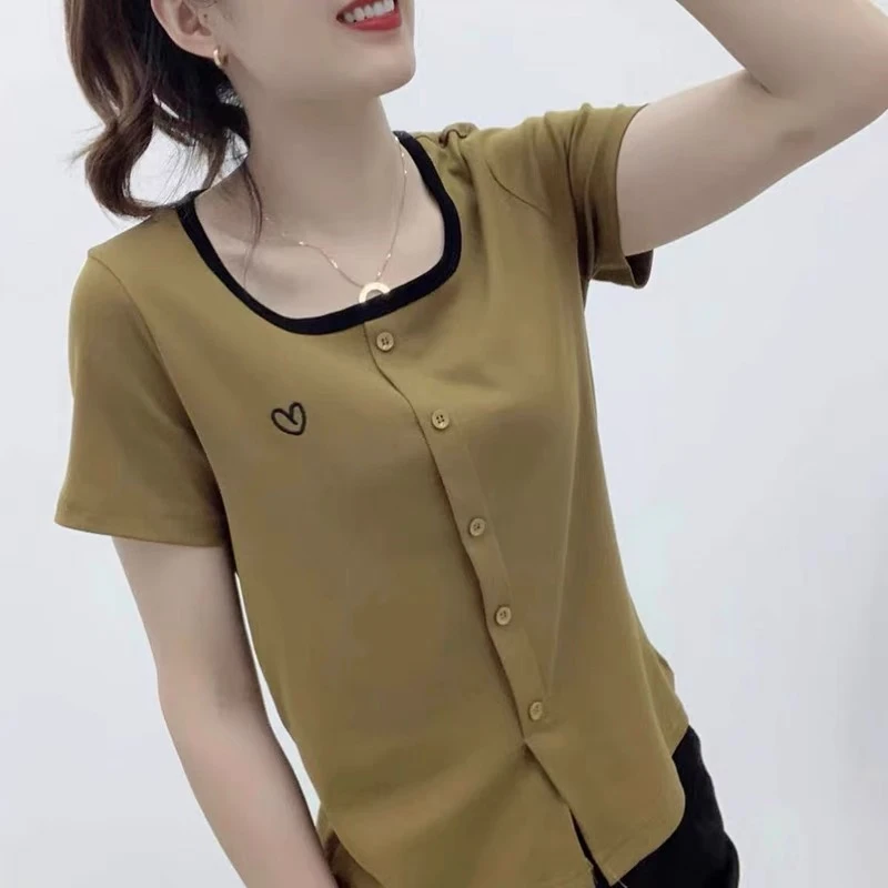 短袖T恤女2024夏季新款短袖圆领刺绣韩版时尚百搭显瘦洋气上衣