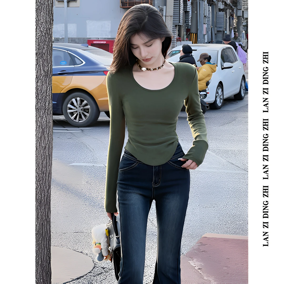 「心动定律」显瘦气质高级感百搭修身内搭打底衫设计感长袖上衣