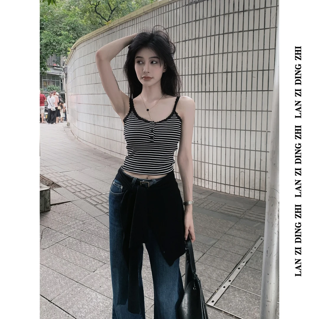 「詹大强」初秋内搭纯欲洋气蕾丝边显瘦百搭带胸垫吊带背心上衣