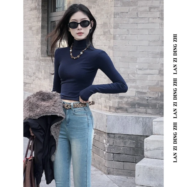 「海棠花开」复古简约气质高级感百搭时尚秋冬新款修身打底上衣