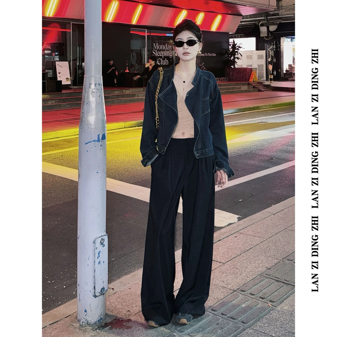 「初秋凉意」秋季新款百搭时尚复古港风翻领设计遮肉显瘦牛仔外套