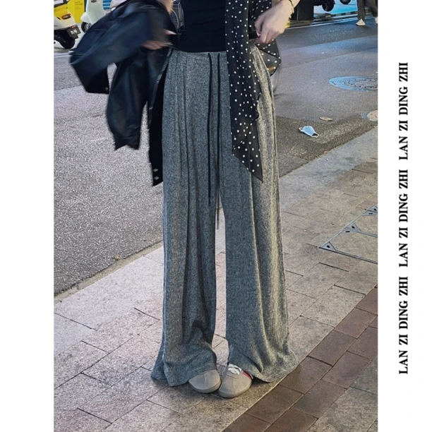 「慵懒时光」松弛慵懒气质风高腰显瘦松紧腰头阔腿休闲裤