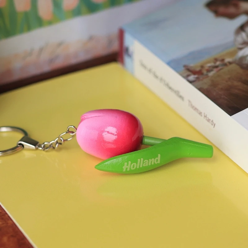 郁金香仿真花钥匙扣包挂件木质链圈个性可爱挂饰荷兰纪念品