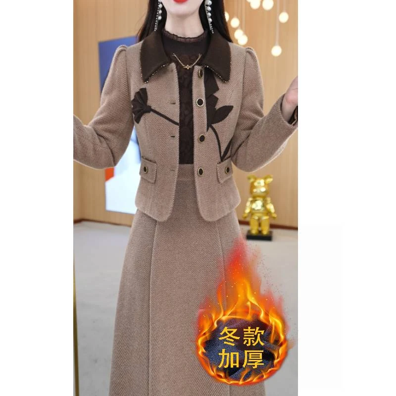 【两件套 】秋冬加绒西装领时尚显瘦减龄通勤洋气两件套套装M-4XL