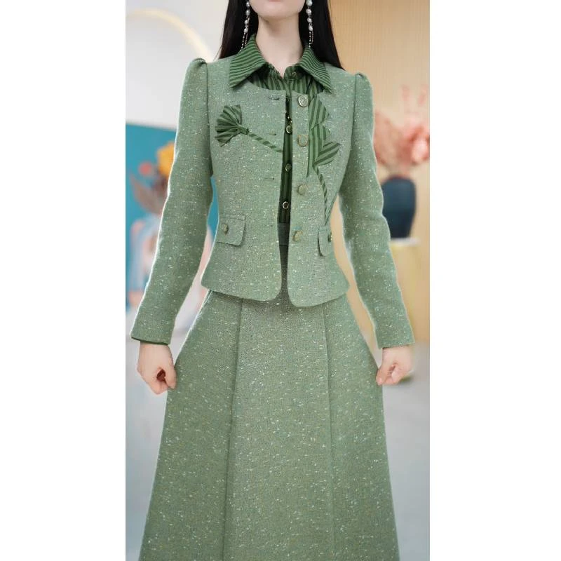 YX【两件套 】秋冬洋气设计感POLO领时髦收腰通勤套装M-4XL