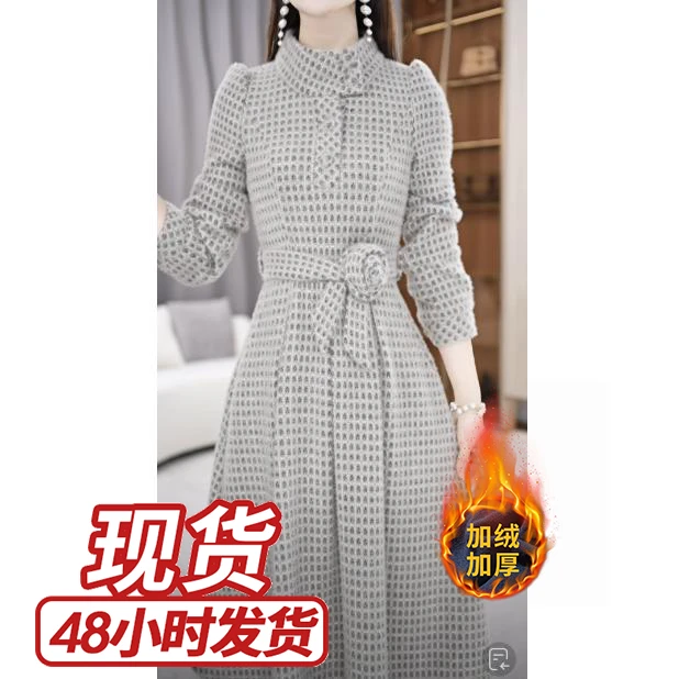 LSY【连衣裙】秋冬新款气质洋气时髦显瘦中长款连衣裙M-4XL