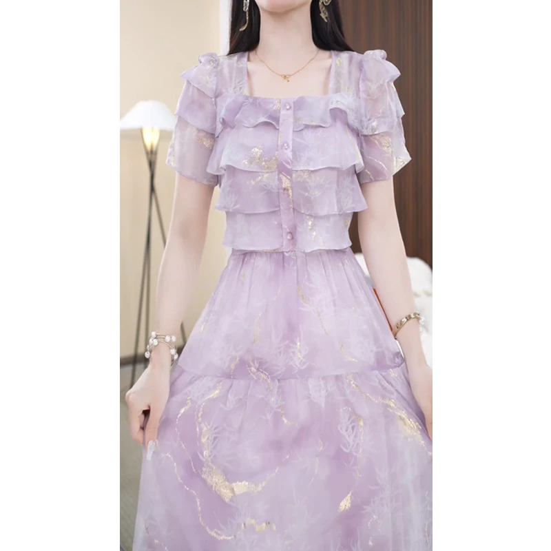 娜美诗 优雅气质方领设计感时尚女装中长款连衣裙M-5XL