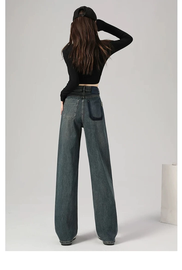 复古牛仔裤女秋季新款裤子美式牛仔阔腿裤女士女款爆款2025新款