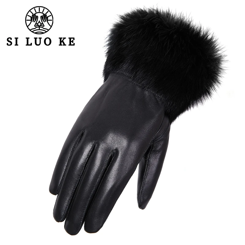 真皮手套女士兔毛口绵皮手套加绒保暖冬季防风冬天骑行开车可爱韩