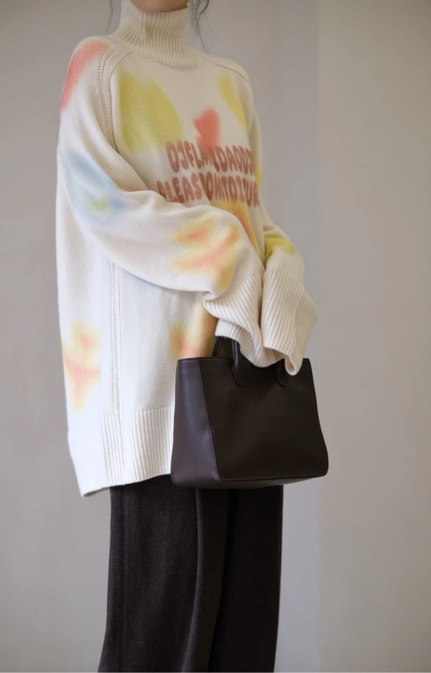 DJFL 2024宽松印花圆领长袖毛衣慵懒风套头针织衫秋冬