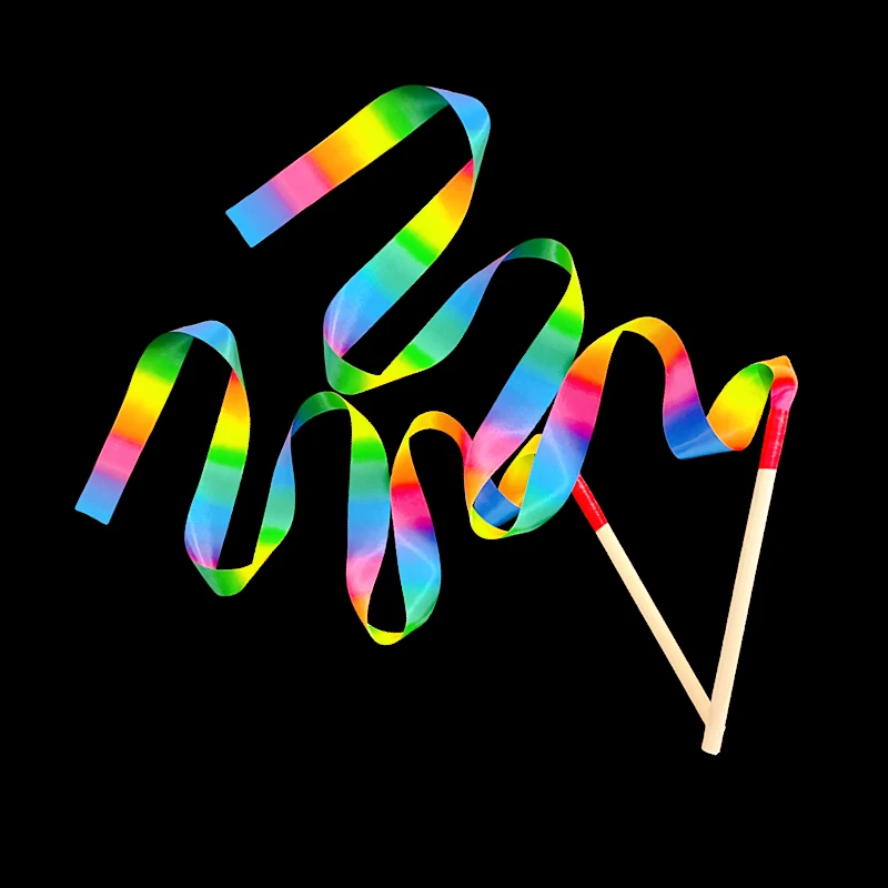 舞蹈彩带艺术手拿儿童彩色幼儿园表演出道具跳舞飘带棒七彩丝绸带