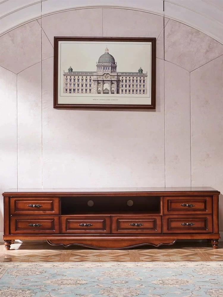 美式客厅家用单门高柜双门中低柜电视柜客厅柜组合橡胶木美式地柜