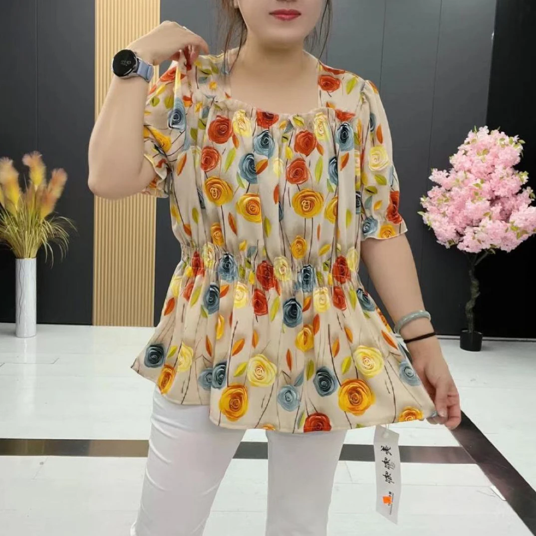 方领收腰显瘦时尚气质百搭半袖mdd6991