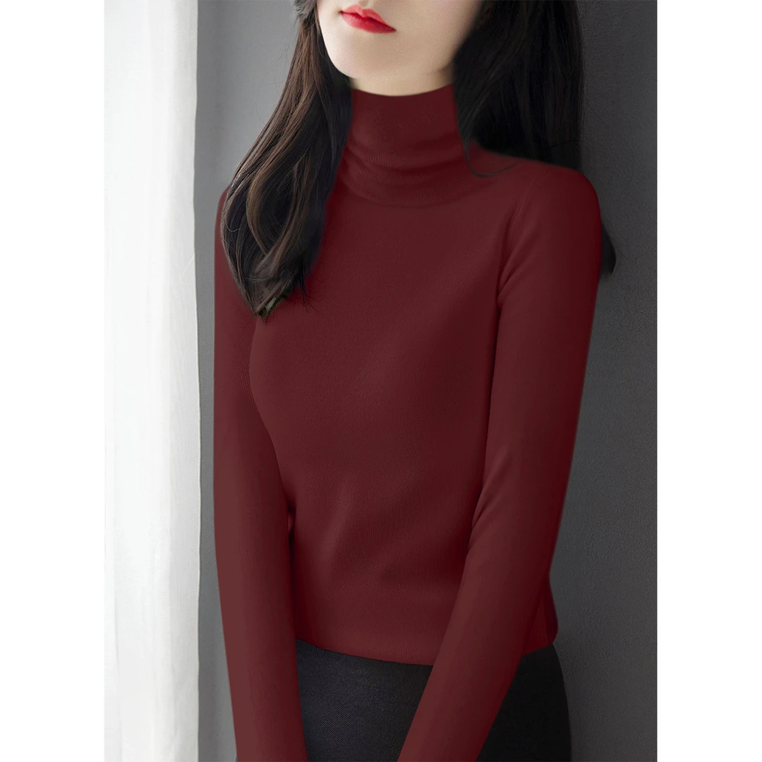 冬季新款长袖内搭打底上衣纯色针织衫女装百搭修身羊毛堆堆领毛衣