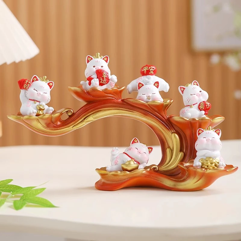 创意招财猫桌面摆件客厅玄关酒柜电视柜办公室装饰品乔迁新居礼物