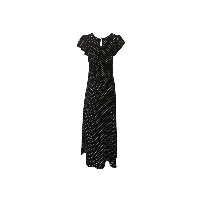 法式波点连衣裙夏气质名媛高端女神范黑色长裙碎花女24AG692