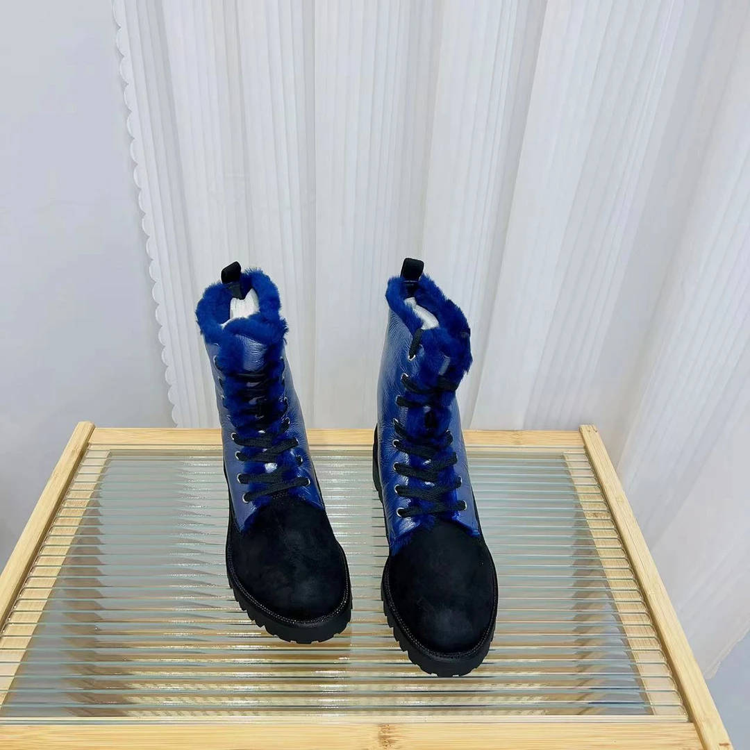 RS699#撤柜时尚拼接马丁靴女冬季羊皮毛一体保暖女靴