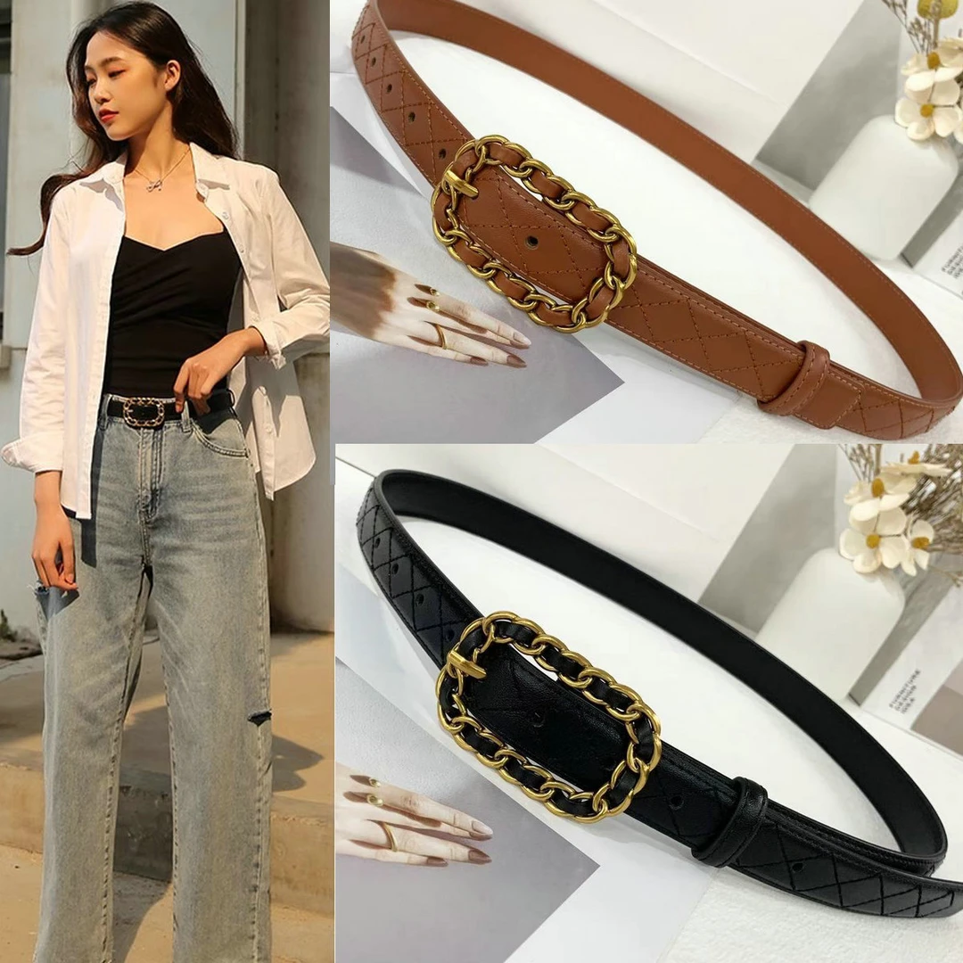 腰带女士网红时尚休闲百搭黑色真牛皮牛仔裤带毛衣皮带韩版小众