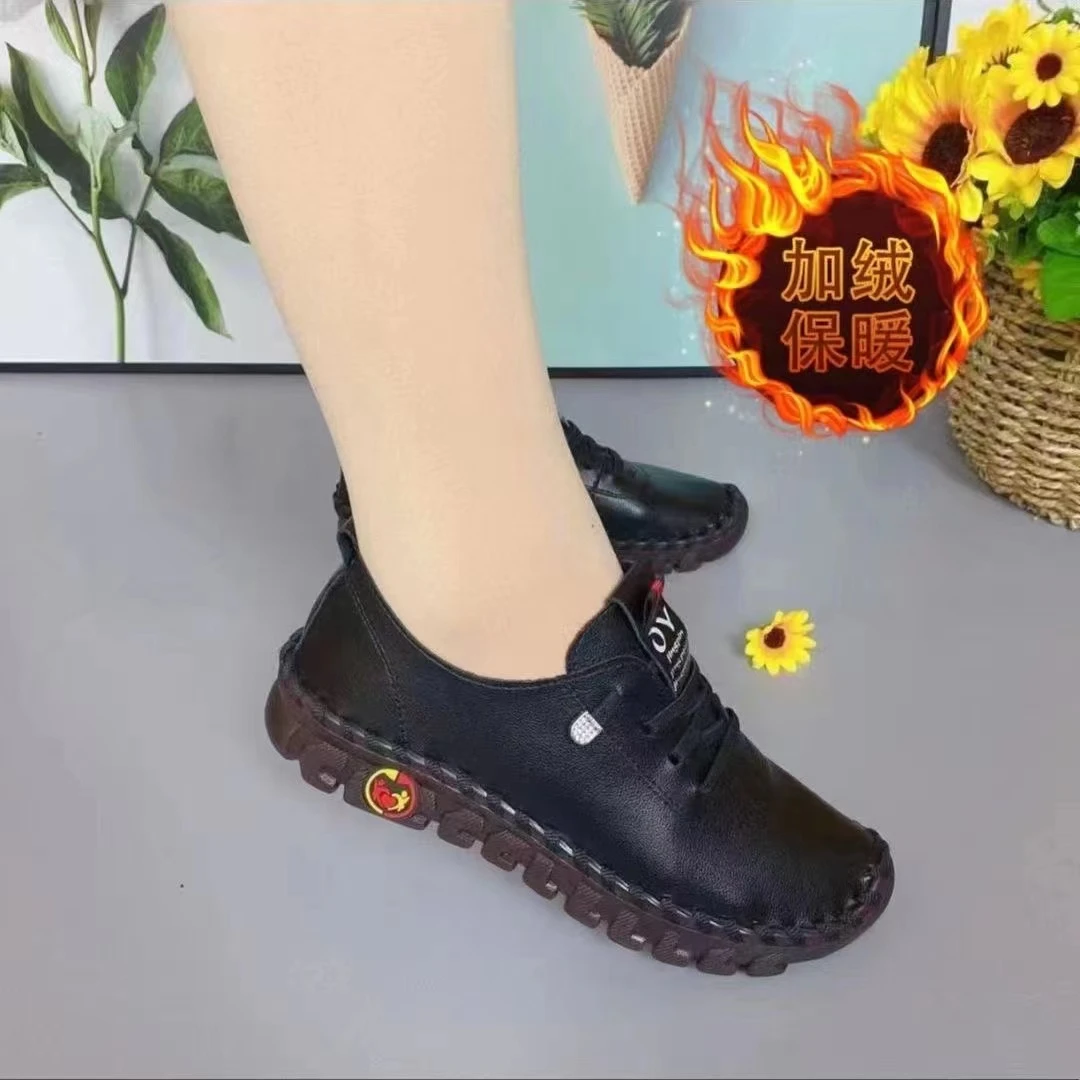 A妈妈鞋软底防滑舒适单鞋中老年老年女鞋时尚加绒百搭女士