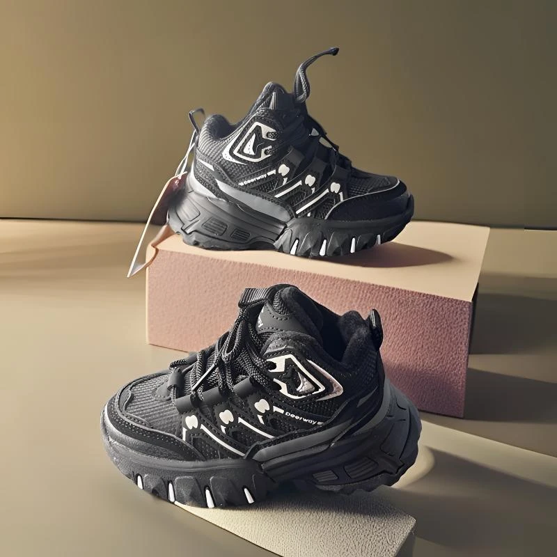 Deerway/德尔惠儿童冬季二棉皮面男童女童户外魔术贴运动鞋28038