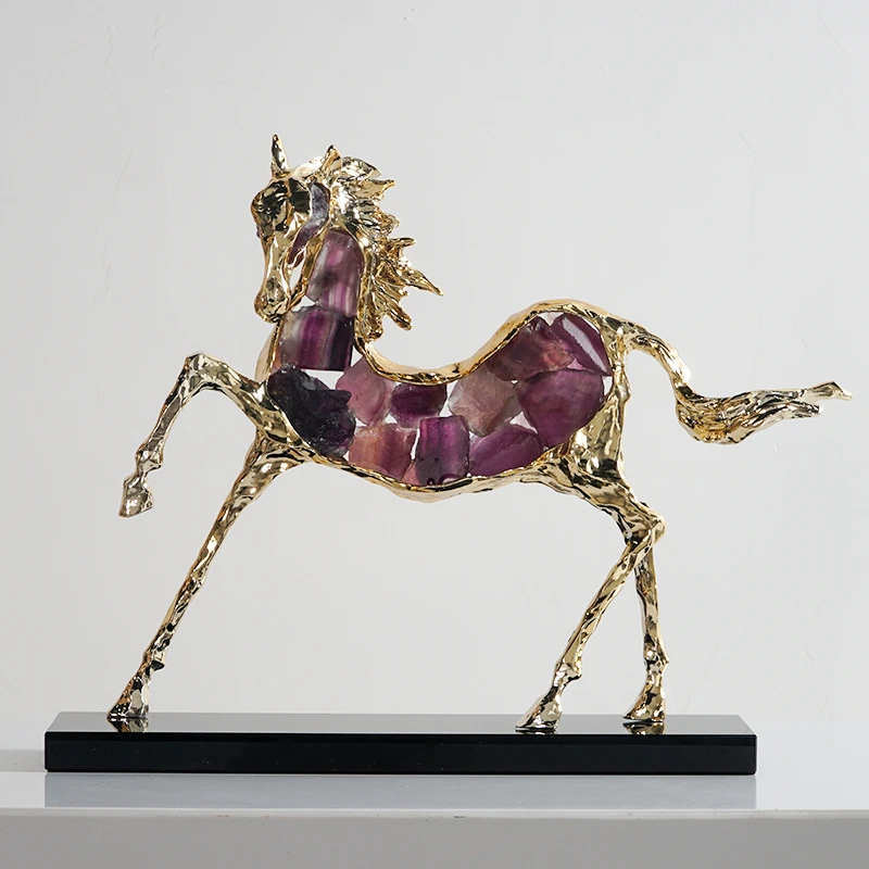 紫水晶马摆件家居玄关电视柜新中式办公室马到成功花瓶摆件