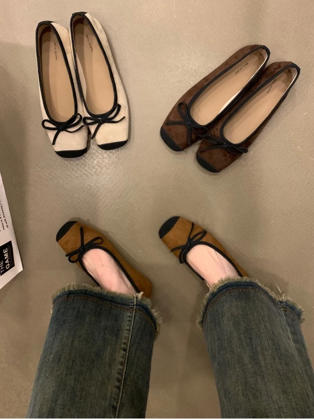 法式复古小香风蝴蝶结芭蕾舞鞋女2024年新款平底浅口单鞋奶奶鞋子