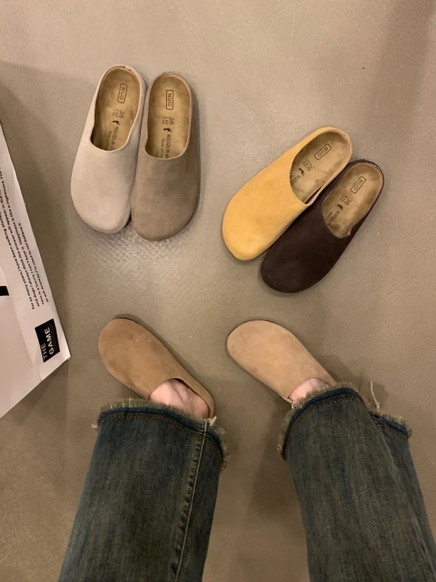 复古小众百搭勃肯鞋女鞋2024年秋季新款厚底一脚蹬懒人包头半拖鞋