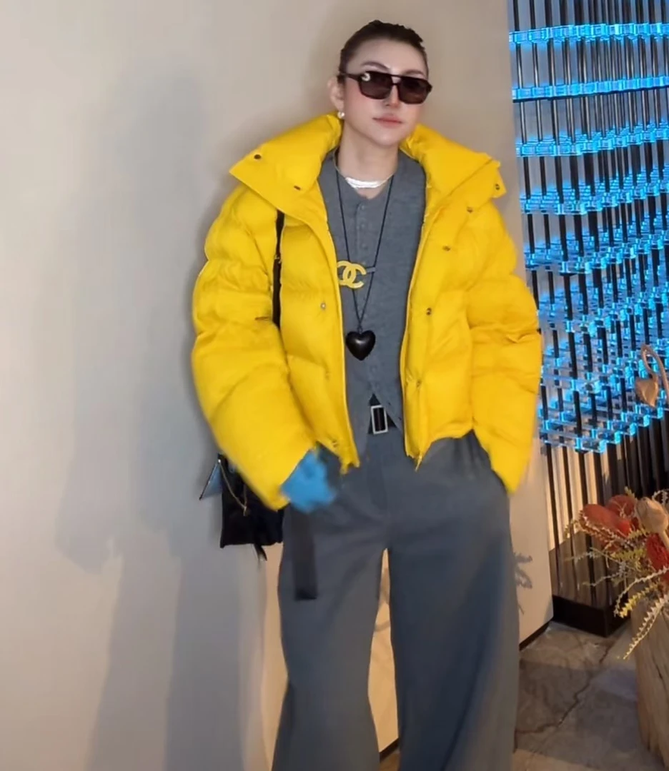 【HAV】  新款时髦百搭翻领纽扣保暖长袖面包羽绒服