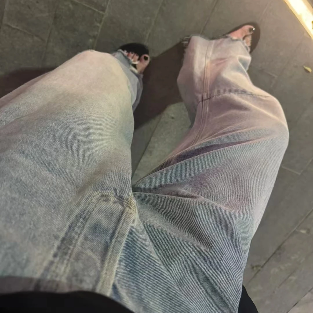 【HAV】  新款时髦中高腰水洗毛边牛仔灯笼裤