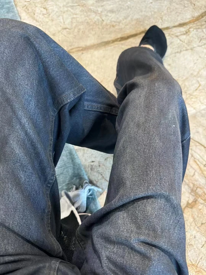 【HAV】新款时髦中高腰水洗做旧废土风牛仔直筒裤