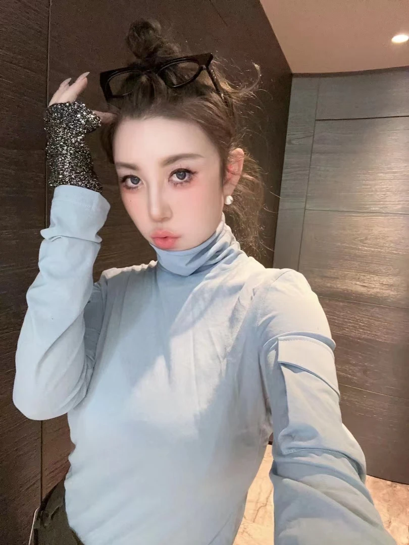 【HAV】  时髦百搭高领明线设计袖口口袋长袖套头上衣