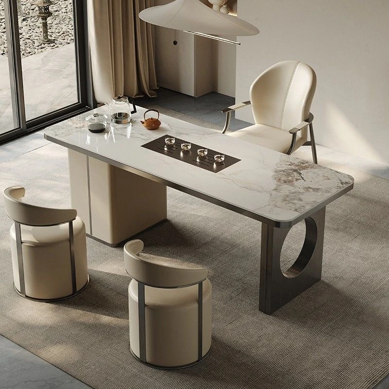 现代简约意式轻奢岩板茶台家用阳台办公室办公功夫茶桌简约一体式