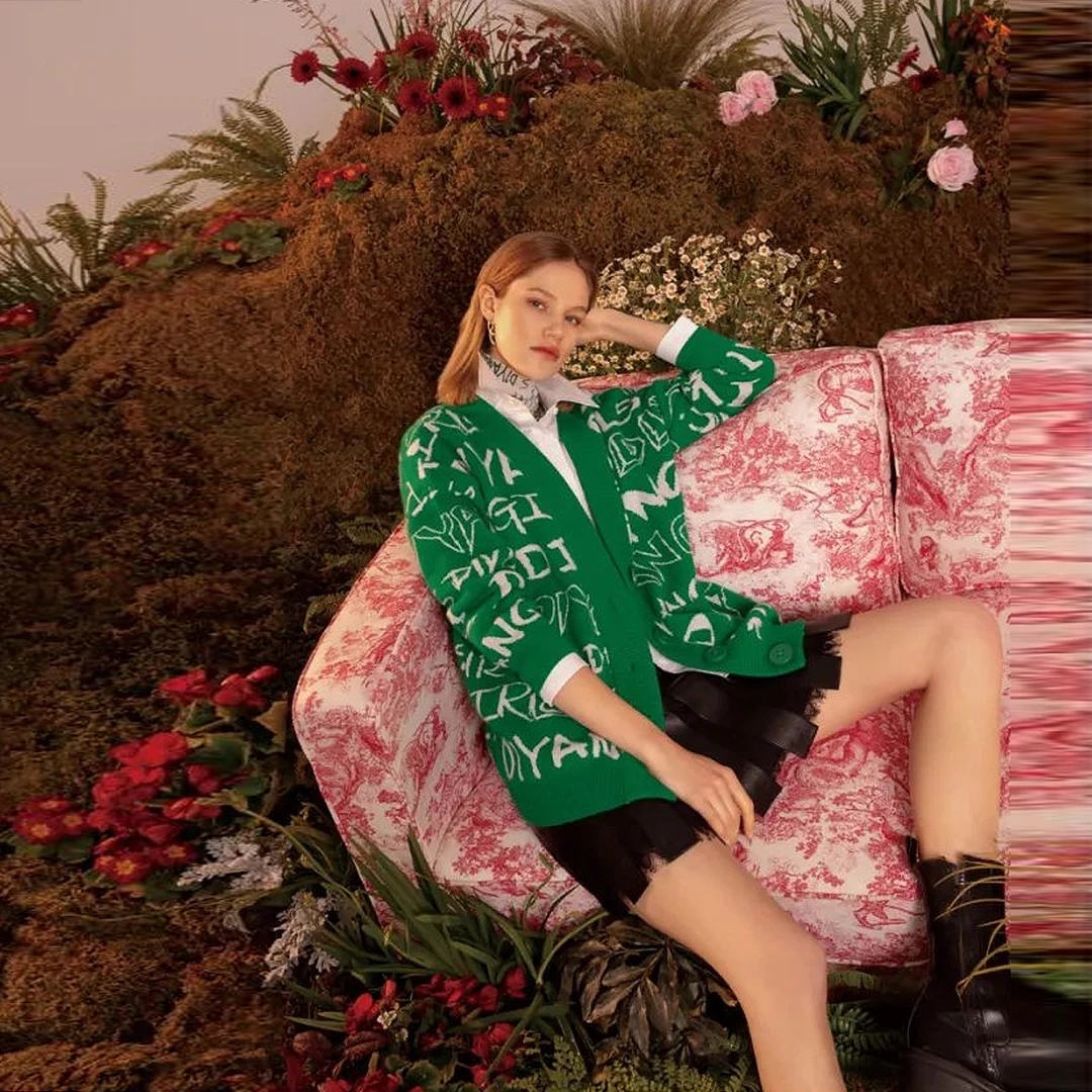 高端【DY】含绵羊毛宽松休闲大版针织开衫毛衣秋装品牌撤柜女装