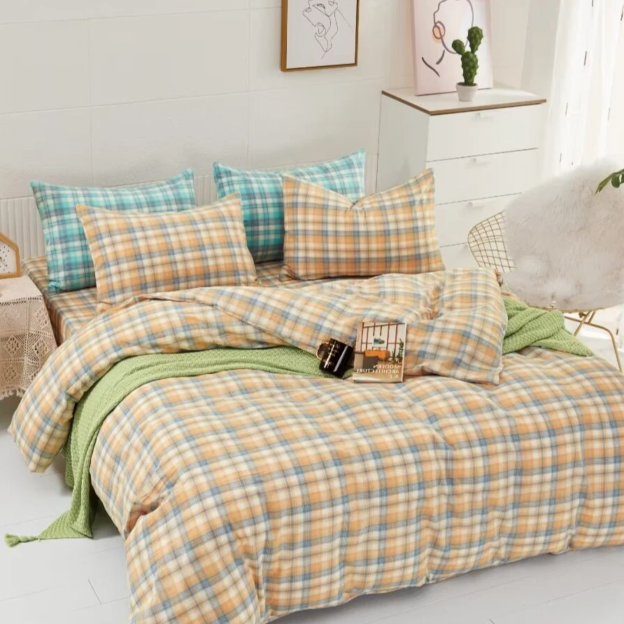 超柔水洗棉大格子单件被套简约大气健康亲肤床单人适用工厂直销