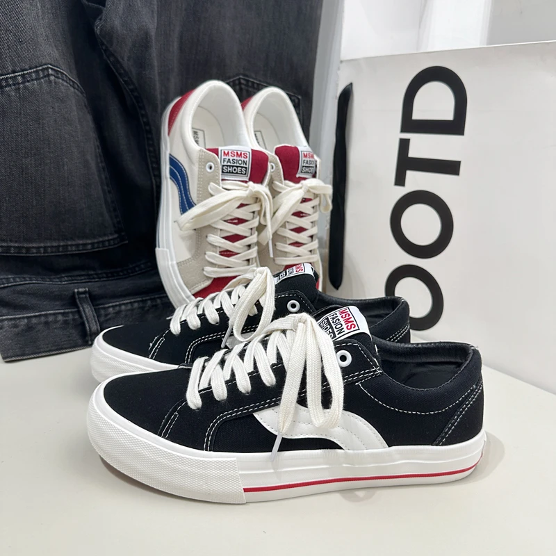 鞋子男2024秋季新款学生潮流百搭低帮黑色板鞋男士运动休闲帆布鞋