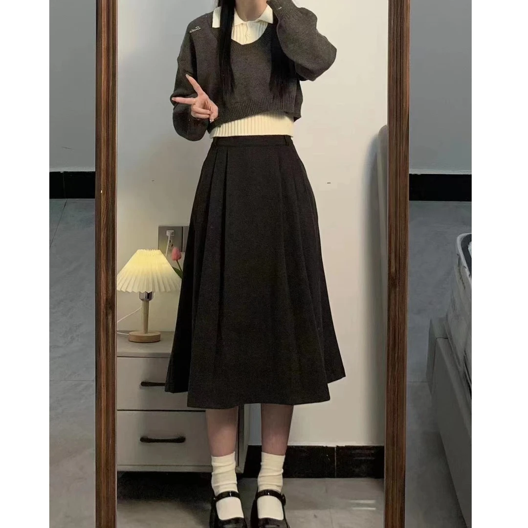 套装秋冬2023新款长袖针织衫女小众设计感两件套短款上衣+半身裙