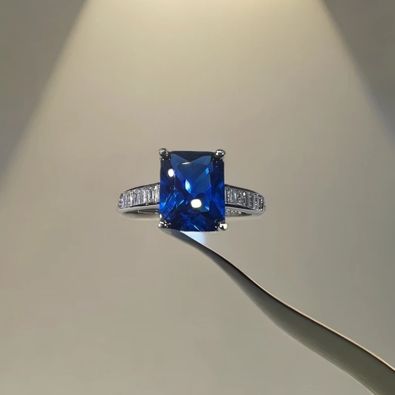 【开业大漏】819气质简约设计S925银镶蓝宝石培育开口戒