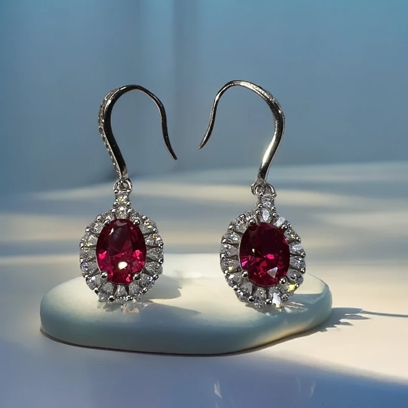 【开业大漏】979满镶重工高级款S925银镶红宝石培育耳环