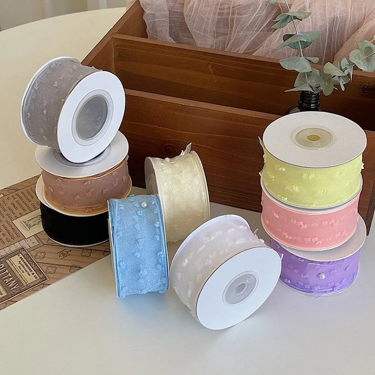 贝影 4cm泡泡棉纱丝带立体波点纱带鲜花礼品包装织带花艺礼盒彩带