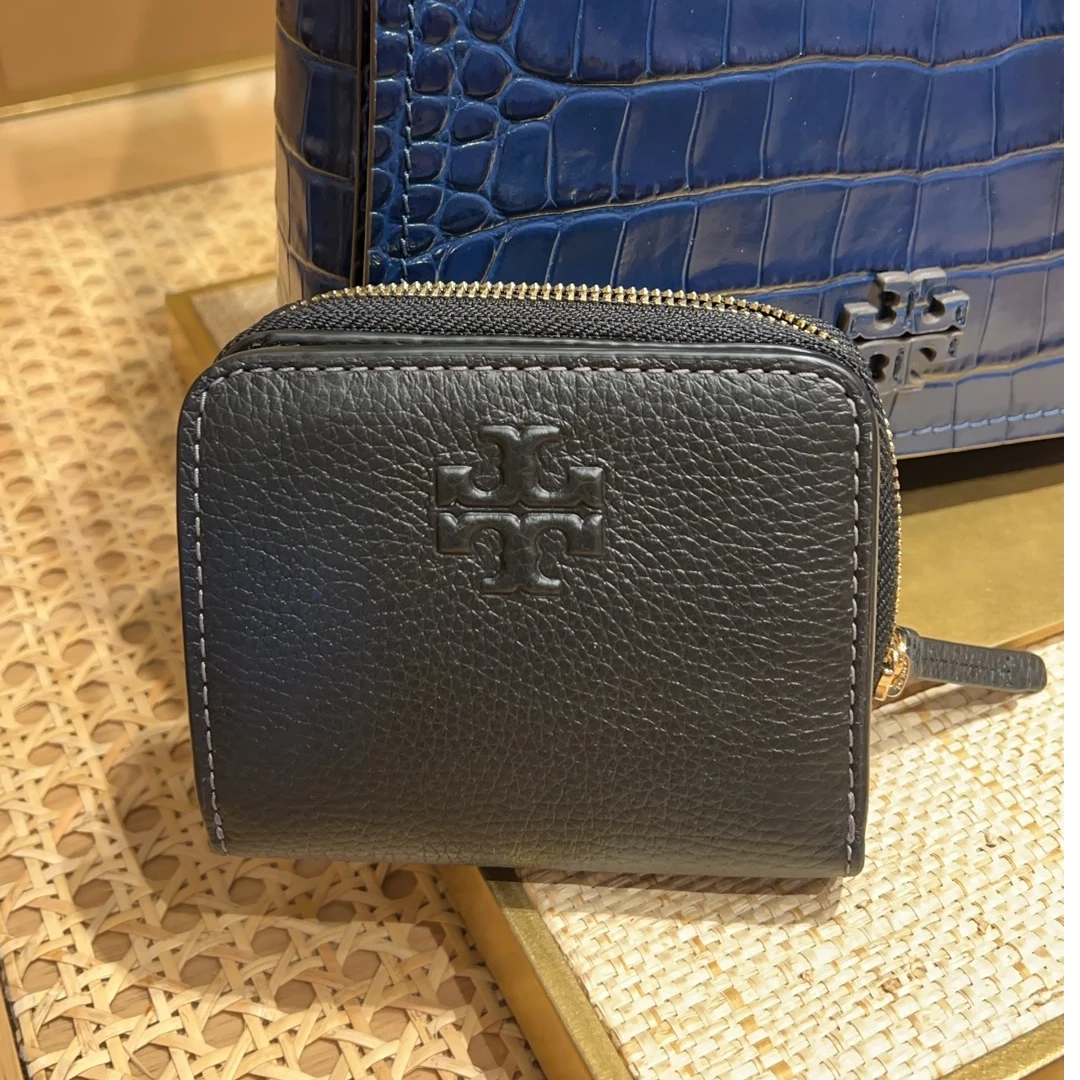 Tory Burch/汤丽柏琦(小号)黑色暗标拉链钱包卡包1464630623