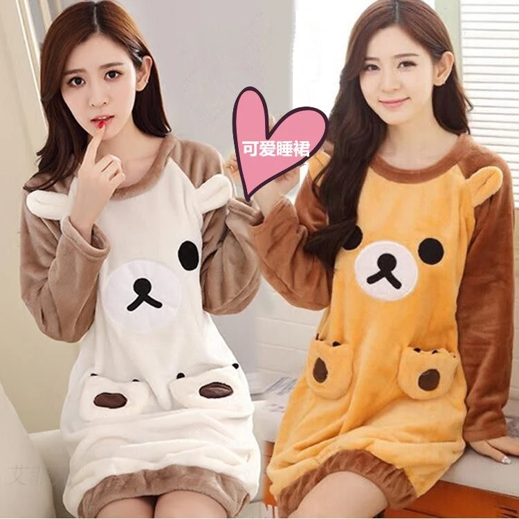 珊瑚绒睡裙女款冬季加厚加绒秋冬天长款法兰绒睡衣卡通学生家居服