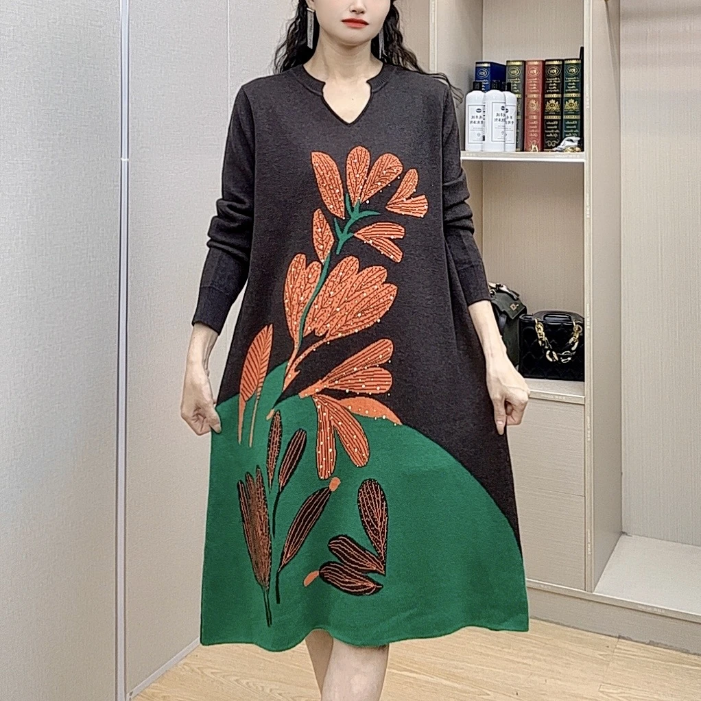 【199】秋冬新款时尚妈妈装洋气减龄连衣裙打底外穿毛衣女连衣裙