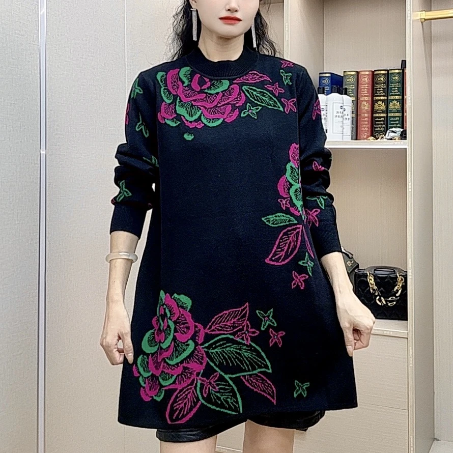 【131】秋冬新款时尚妈妈装洋气减龄连衣裙打底外穿毛衣女连衣裙