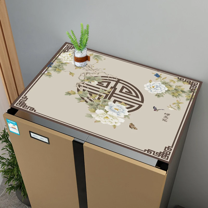 A新中式-皮革冰箱盖垫家用冰箱盖巾直播防水防油防烫防尘台布直播
