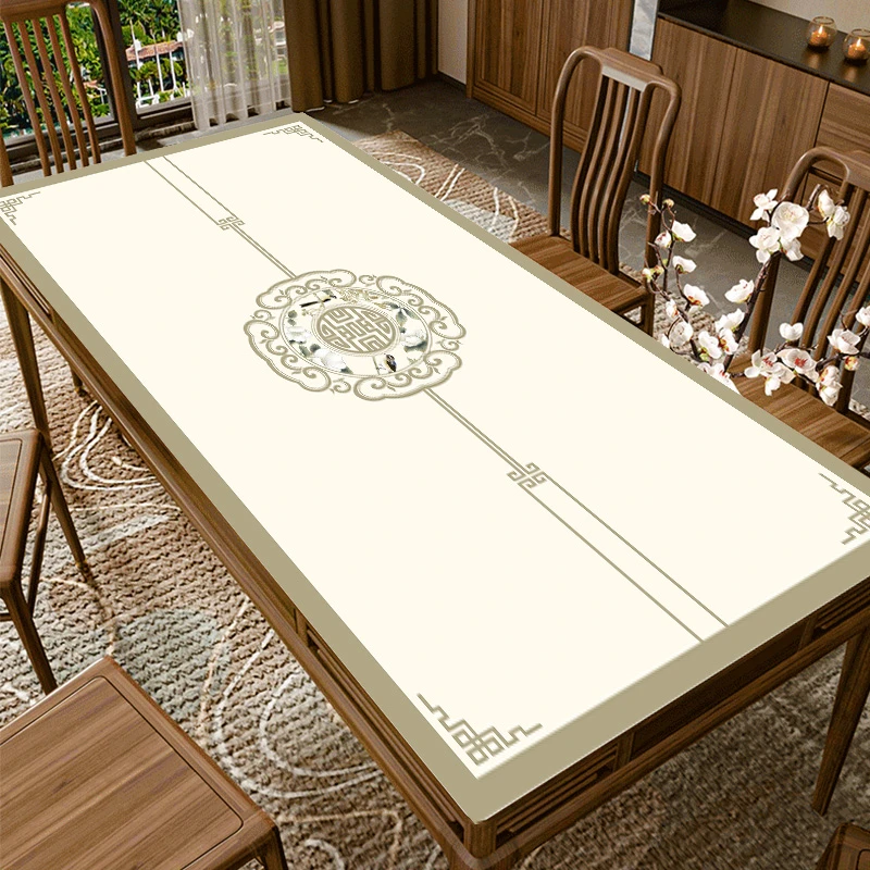 新中式餐桌布防水防油免洗直播防烫隔热家用长方形茶几垫2025新款